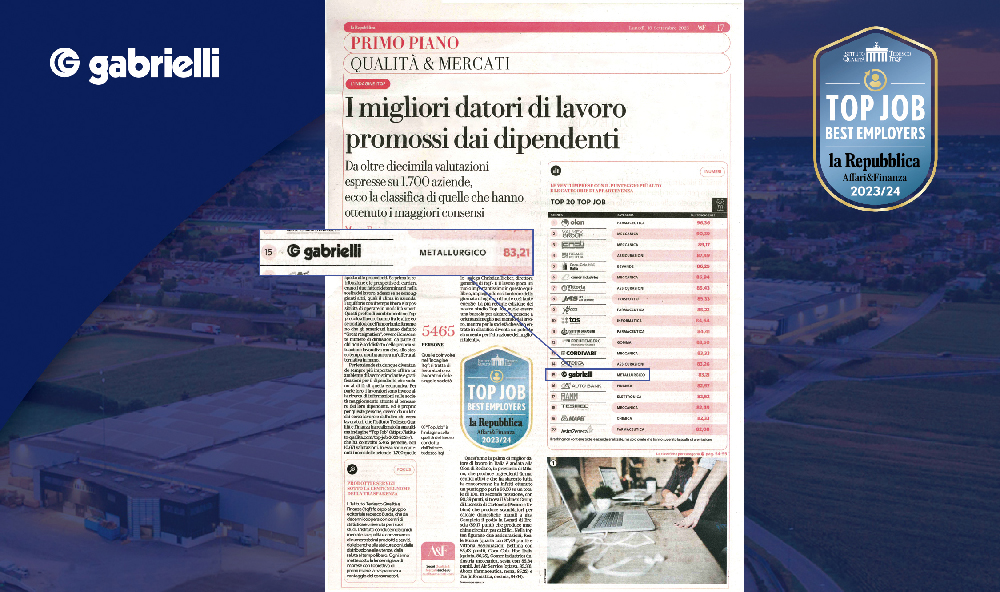 Gruppo Gabrielli Celebra il Riconoscimento in "TOP JOBS – BEST EMPLOYERS".